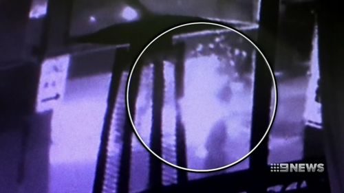 CCTV showed the moment the man emerged from the building on fire. 
