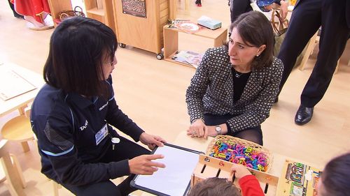 Premier Gladys Berejiklian visited the newly-revamped early childhood and care facility at TAFE St Leonards. (9NEWS)