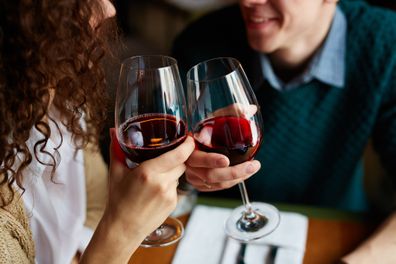 Couple red wine on date