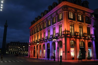 The facade of the Louis Vuitton store on Place Vendome is illuminated for Christmas and New Year celebrations on November 21, 2020 in Paris, France.  (Photo by Pascal Le Segretain/Getty Images)