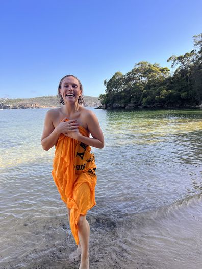Casey Burgess poses in a sarong for the Sydney Skinny.