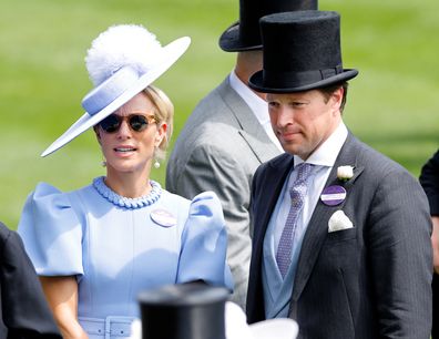 ASCOT, UNITED KINGDOM - JUNE 20 2024: Zara Tindall and Lieutenant Colonel Jonny Thompson (equerry to King Charles III) attend day three 'Ladies Day' of Royal Ascot 2024 at Ascot Racecourse on June 20, 2024 in Ascot, England. (Photo by Max Mumby/Indigo/Getty Images)