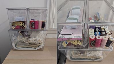 Sewing room storage makeover with Kmart's smooth and shiny plastic bins