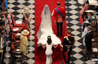 Pippa's dress was designed by Sarah Burton for Alexander McQueen.