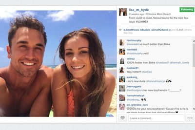 Lisa sent fans into a tizz just before Christmas with this beach selfie with the 2014 <i>Cleo</i> Bachelor of the Year contestant.<br/><br/>'From coast to coast, Noosa bound for the next few days! #SUMMER,' she wrote to her 103,000 Instagram followers.<br/><br/>Fans barraged her page with "so much better than Blake" comments...