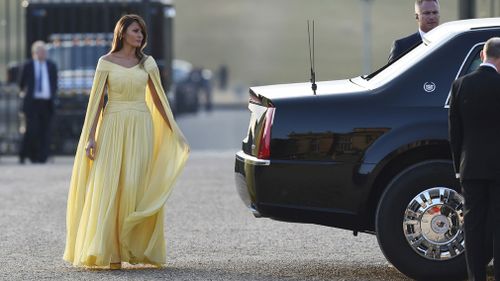 First Lady Melania Trump arrives at Blenheim Palace ahead of a dinner with business leaders. Picture: EPA