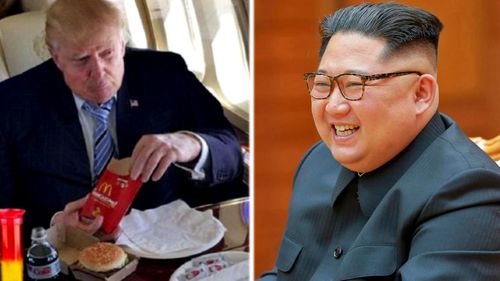 US President Donald Trump has a fondness for burgers while Kim Jong-un's father is credited by North Koreans as inventing the fast food. (Photo: AP).