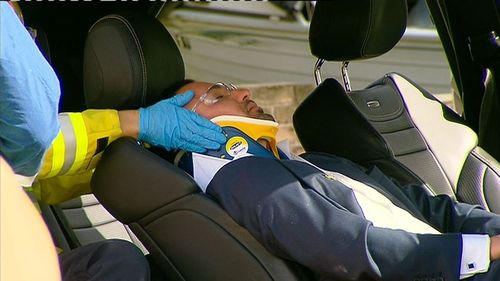 Mehajer was stretchered away from the crash in Lidcombe last year. 