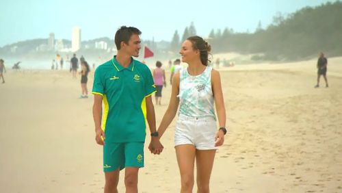 Brandon Starc with his girlfriend Laura Turner. (9NEWS)