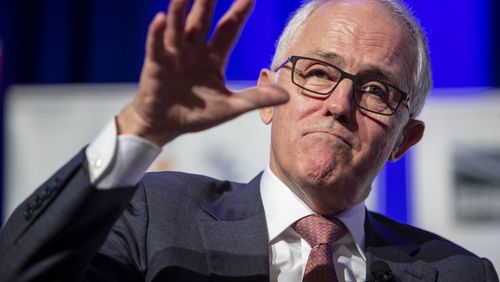 Malcolm Turnbull is seen making an address at the Queensland Media Club. Picture: AAP