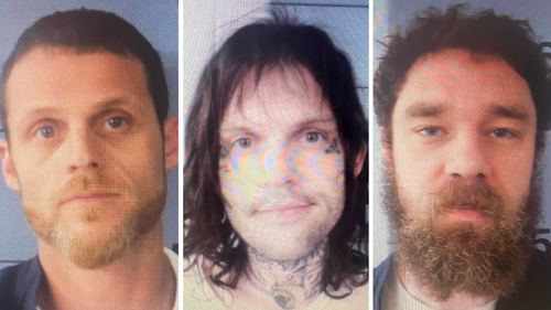 From left, Christopher Allen Blevins, Lance Justin Stephens, and Matthew Allen Crawford. The three inmates, who are considered armed and dangerous, escaped from a jail in Barry County, Missouri. 