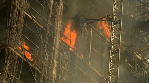 The fire has erupted at a tower block in Sydney's CBD. Picture: 9NEWS