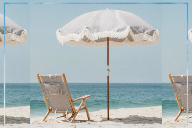 9PR: Business & Pleasure Co. Premium Beach Umbrella, Lauren's Navy Stripe