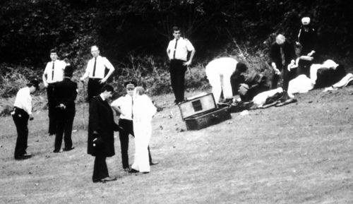 Forensic experts preparing to go into the wood where the bodies of Nicola Fellows and Karen Hadaway were found near the Moulsecoomb council estate, Brighton.