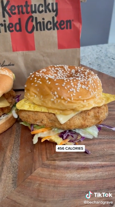 Fitness coach and TikToker Bec hardgrave reveals healthy-fied version of KFC Zinger burger.
