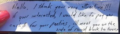 Stranger offers to buy woman's panties, leaves note on car