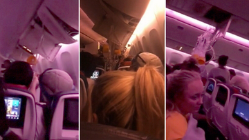 Members of the Newcastle band Hurricane Fall filmed the chaos on board the plane.