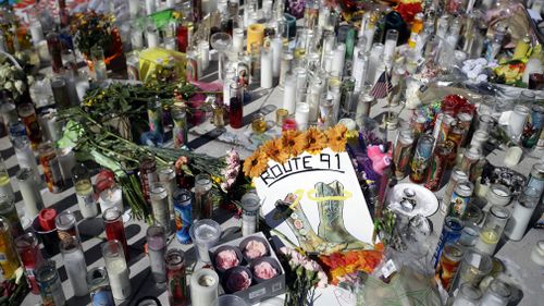 A memorial to the victims of the Las Vegas shooting. (AP)