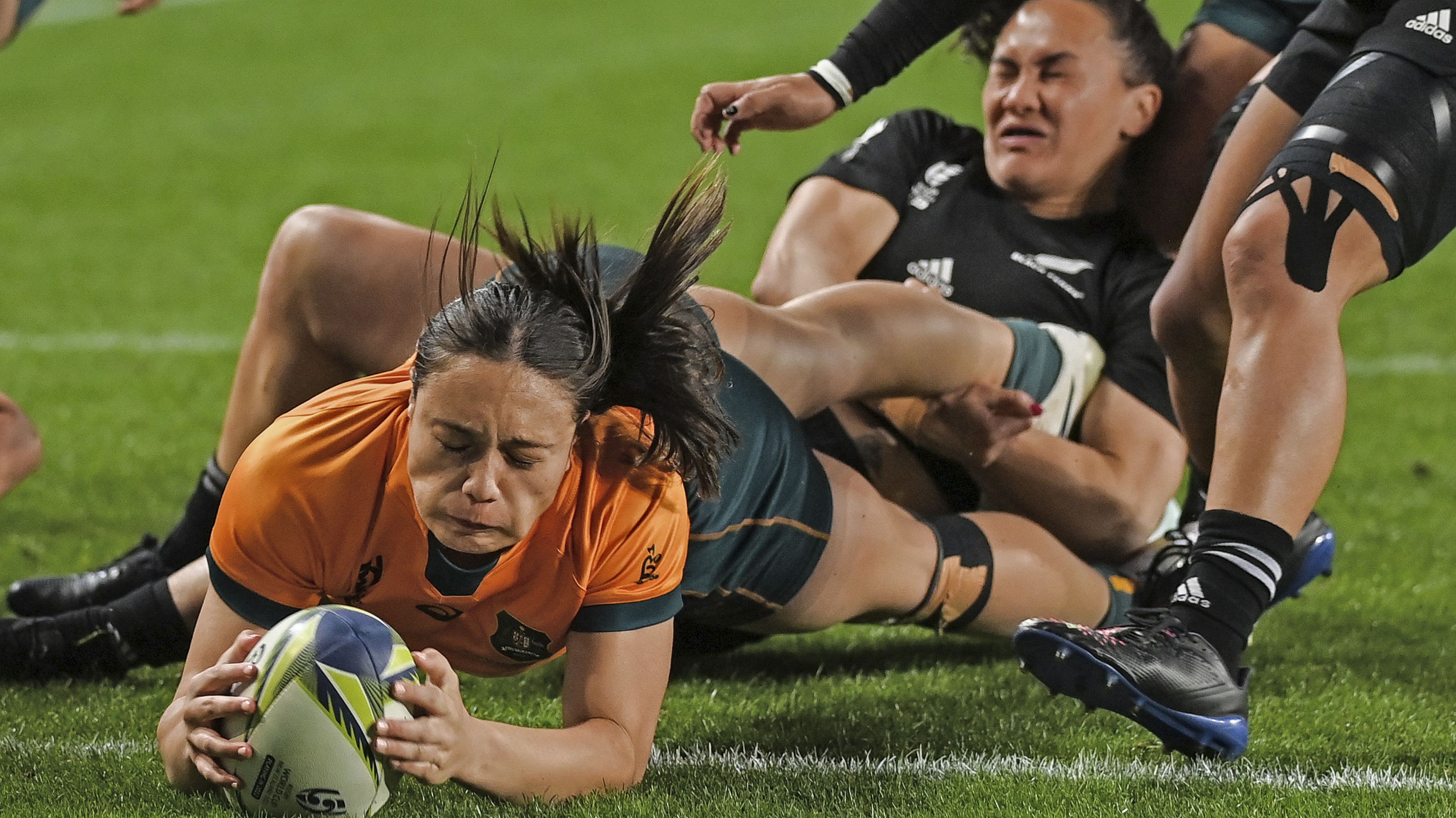 Bienne Terita of Australia scores a try during the Rugby World Cup.