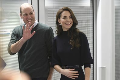 Prince William, left, and Kate, Princess of Wales, meet staff and mental health first aiders as they visit the hospital facilities at the new Royal Liverpool University Hospital, in Liverpool, England, Thursday, Jan. 12, 2023 