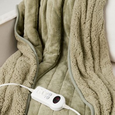 Heated plaid sherpa green