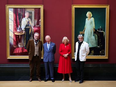 Artist Peter Kuhfeld, King Charles III, Queen Camilla and Artist Paul S. Benney