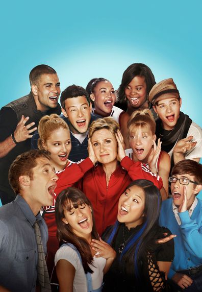 Glee cast. Jane Lynch. Pictured clockwise from L: Matthew Morrison, Dianna Agron, Mark Salling, Cory Monteith, Naya Rivera, Amber Riley, Chris Colfer, Heather Morris, Kevin McHale, Jenna Ushkowitz and Lea Michele. 