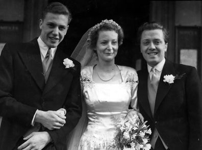 David Attenborough at his 1950 wedding to wife Jane Oriel with his brother Richard by his side.