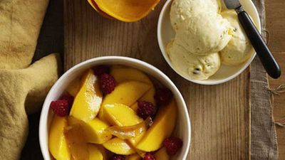 Recipe:&nbsp;<a href="http://kitchen.nine.com.au/2016/05/19/15/33/passionfruit-semifreddo-with-mango-and-raspberry-salad" target="_top">Passionfruit semifreddo with mango and raspberry salad</a>