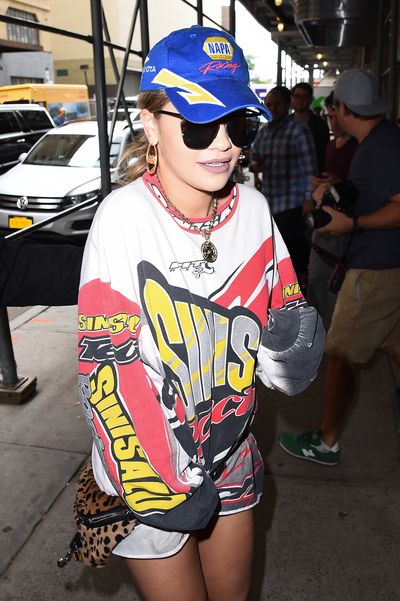 <p>Be bold like Rita Ora. Accessories that pop, such as a baseball cap and eye-catching jewellery add to the intention that you're out to make a style statement. </p>