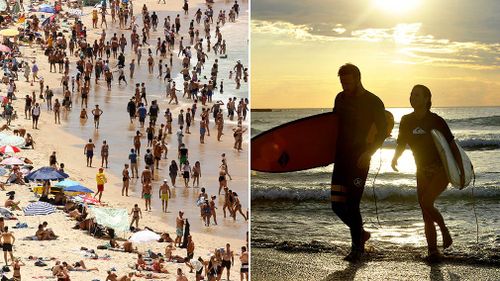 People enjoy the water at sunrise at Bondi Beach in Sydney. (AAP)