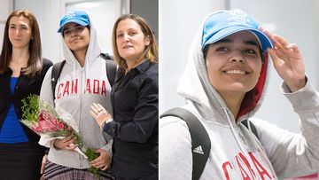 An 18-year-old Saudi runaway who said she was abused and feared death if deported back home arrived in Canada today arm-in-arm with the country's foreign minister.
