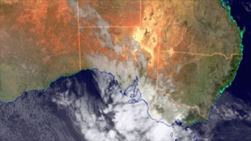 Satellite images from the Bureau of Meteorology show the front moving across South Australia.