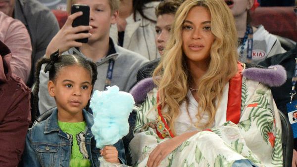 Blue Ivy and Beyonce at the basketball in Gucci