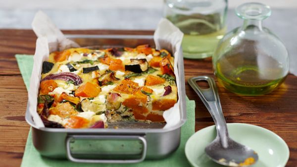 Roasted pumpkin, spinach and feta slice