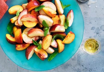 Stone fruit salad with peach and buttermilk ice-cream