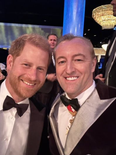 Prince Harry with German Prince Prince Mario-Max Schaumburg-Lippe accepting his Living Legend in Aviation award