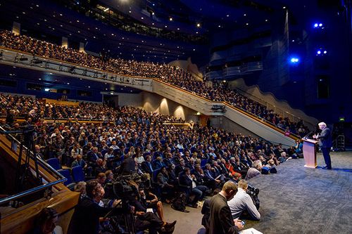 A packed audience wildly cheered at times during Boris Johnson's address at the Conservative Party conference in Birmingham.