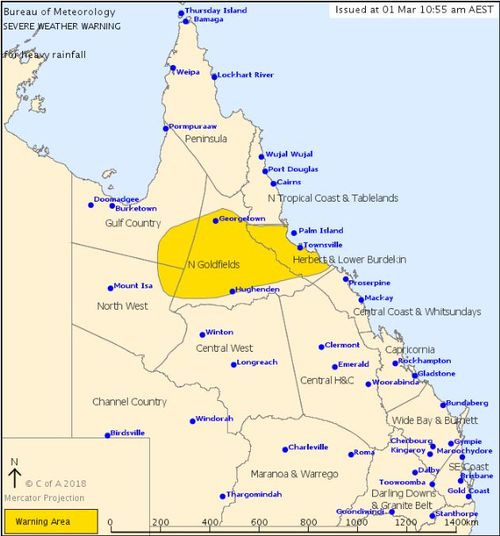 The Bureau of Meteorology has issued a severe weather warning for parts of northern and northwestern Queensland ahead of predicted widespread downpours over the coming days (BoM).