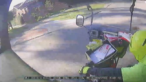 Dashcam video of posties being hit while riding their motorbikes has been released by Australia Post to show the dangers their workers are facing on the roads.