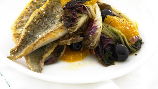 Roast bream with orange and radicchio