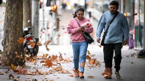 Cold weather and damaging winds hit Melbourne's Docklands.