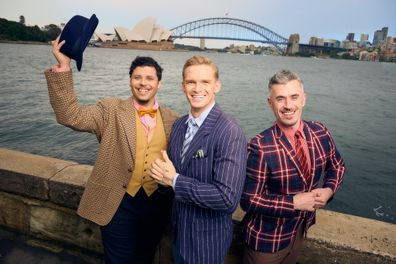 Stars of the Guys & Dolls musical on Sydney Harbor