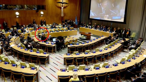Australia's seat at the United Nations is empty during the treaty to ban nuclear weapons. (AFP)
