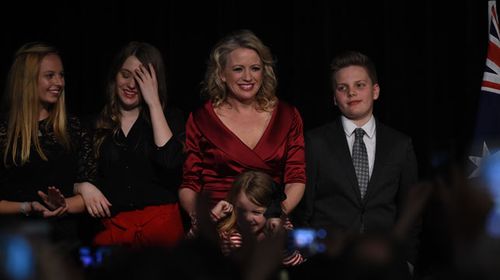 Mr Shorten's wife and three children at the late night speech. (AAP)