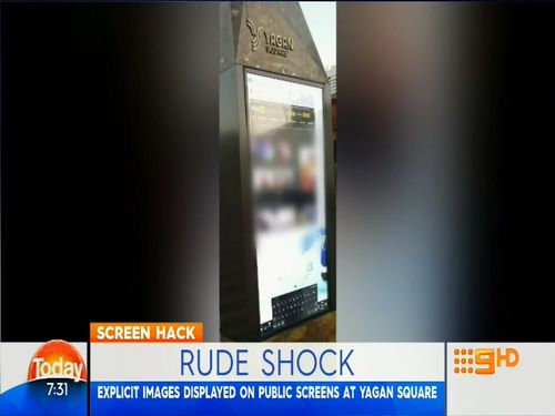 Perth's Yagan Square was targeted by hackers who broadcast pornographic images on an interactive public touchscreen.