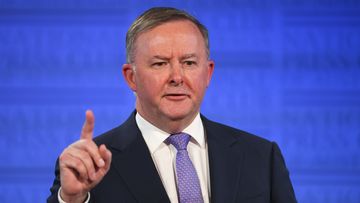 Australian Opposition Leader Anthony Albanese speaks at the National Press Club in Canberra.