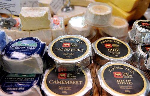 Cheeses for sale at Blessed Cheese in McLaren Vale, the Fleurieu Peninsula.