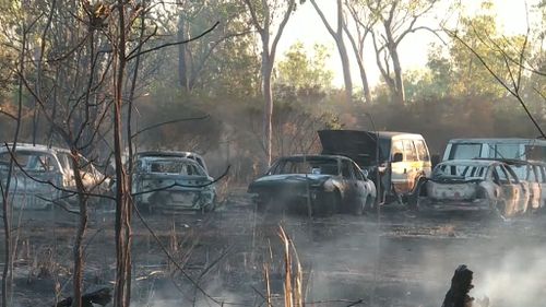 Multiple cars have been charred, along with two homes and at least 160 hectares of land. (9NEWS)