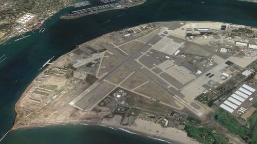 The aircraft came off the end of Runway 29 at the North Island Naval Station in San Diego, pictured here. (Google Earth)